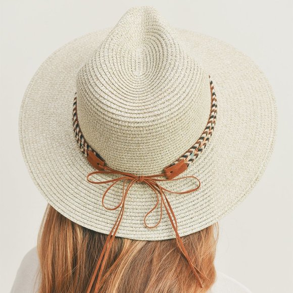 #89 MULTI COLOR BRAIDED BAND PANAMA HAT - Picture 4 of 7